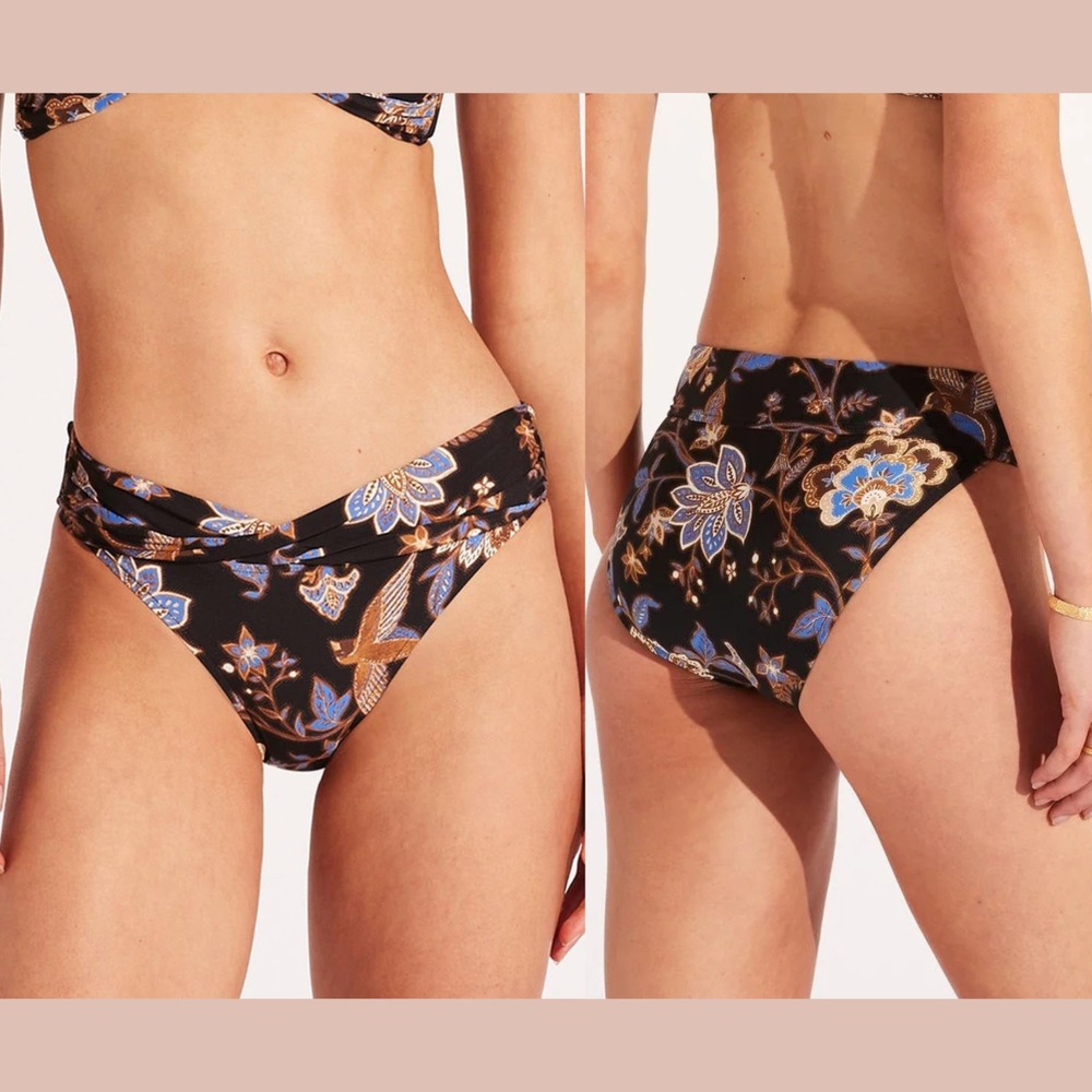NWT Seafolly [‎ 12 US / 16 UK ] Silk Road Twist Band Hipster Bikini Bottom T2002